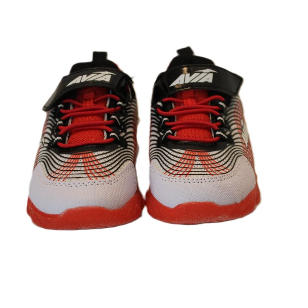 Avia Boys Sneakers Velcro Elastic Slip On Black Red White Size 9 - Picture 3 of 6